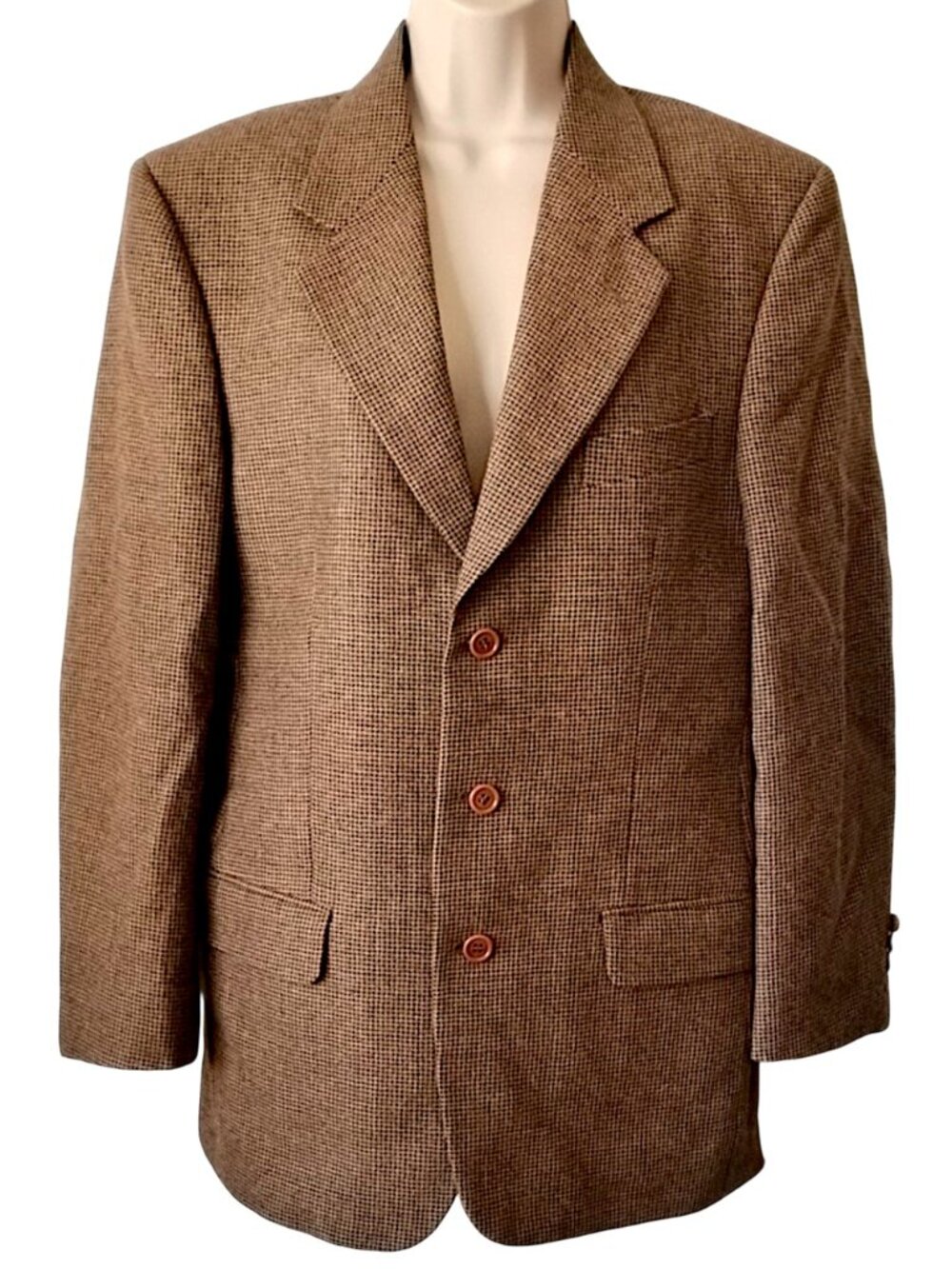 NWOT Valentino Uomo Alpaca Virgin Wool Houndstooth Blazer 38R Brown Camel Lined
